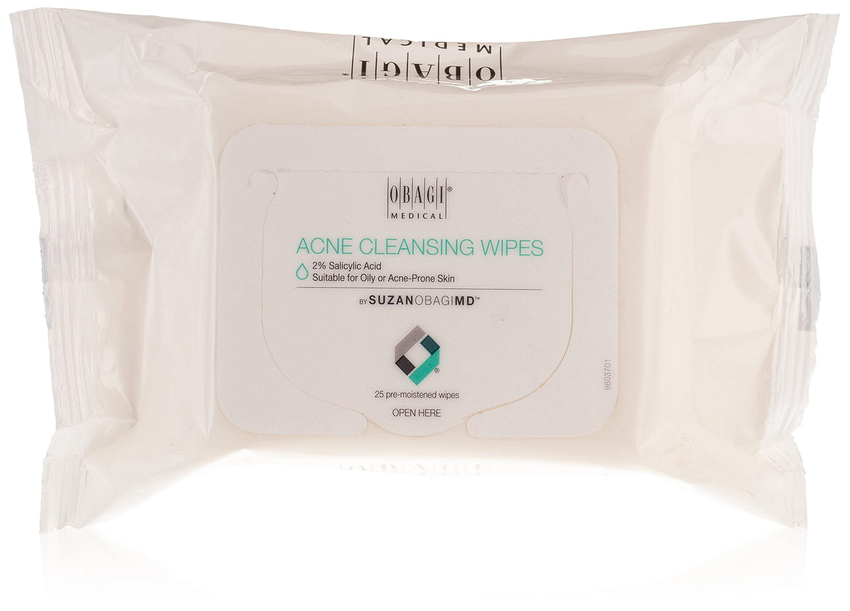 Obagi SUZANOBAGIMD On the Go Cleansing Wipes packshot for quick oil control and refreshment.