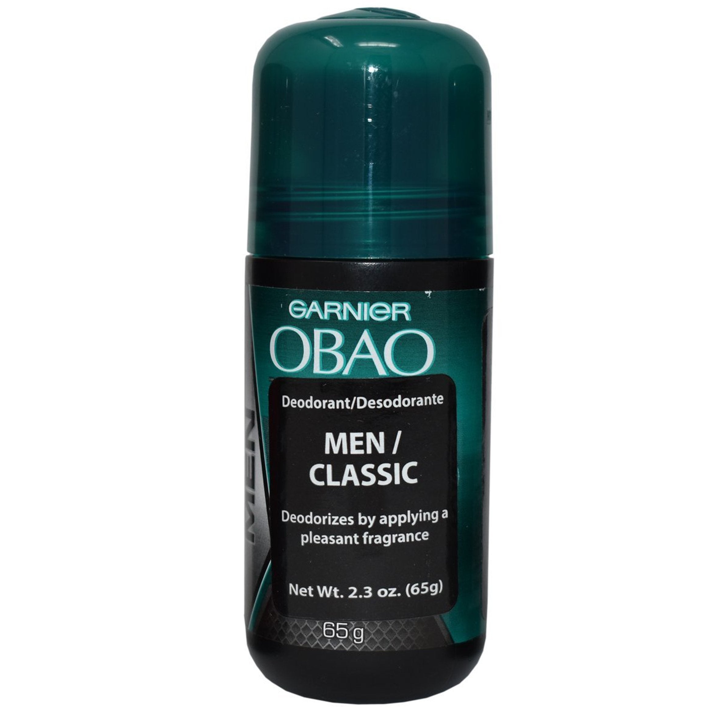 OBAO deodorant label closeup shows branding and product details.