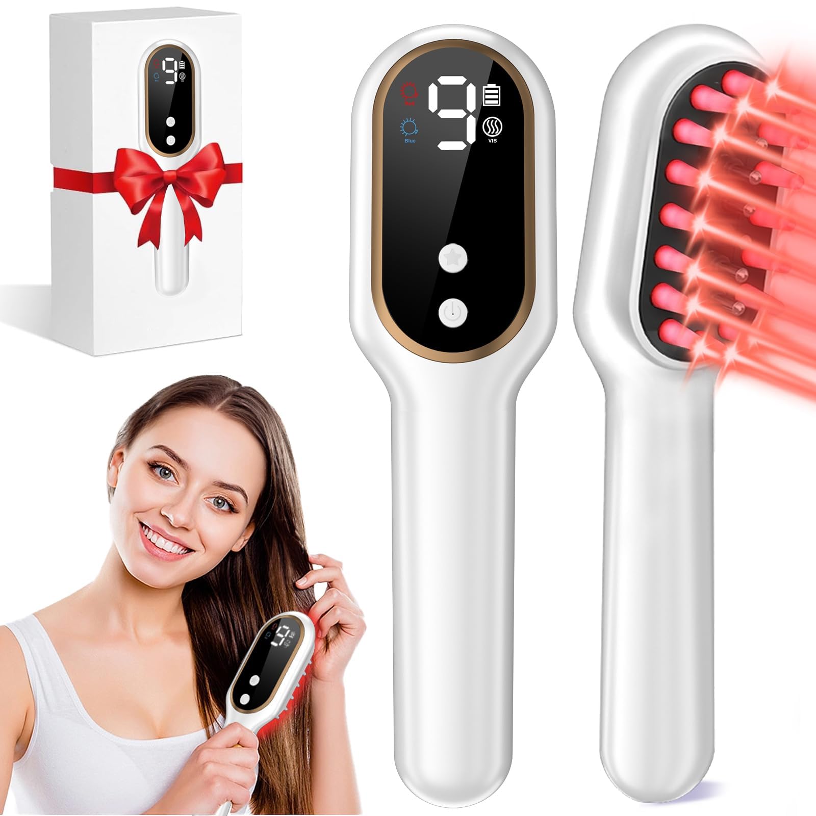 Obiredk Laser Growth Comb in white, front view for home use
