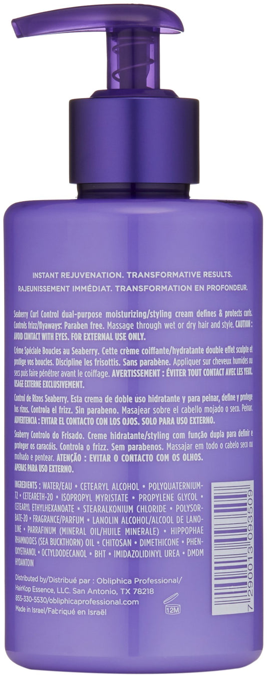 Obliphica Seaberry Curl Control Cream texture swatch showing defined curls