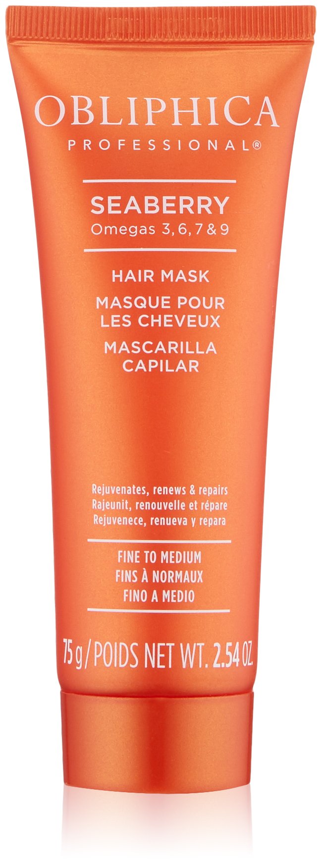 Obliphica Seaberry Hair Mask packaging promoting hydration for dry, damaged hair