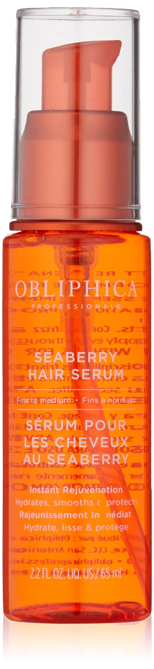Obliphica Seaberry leave-in bottle pour nourishes and controls frizz.