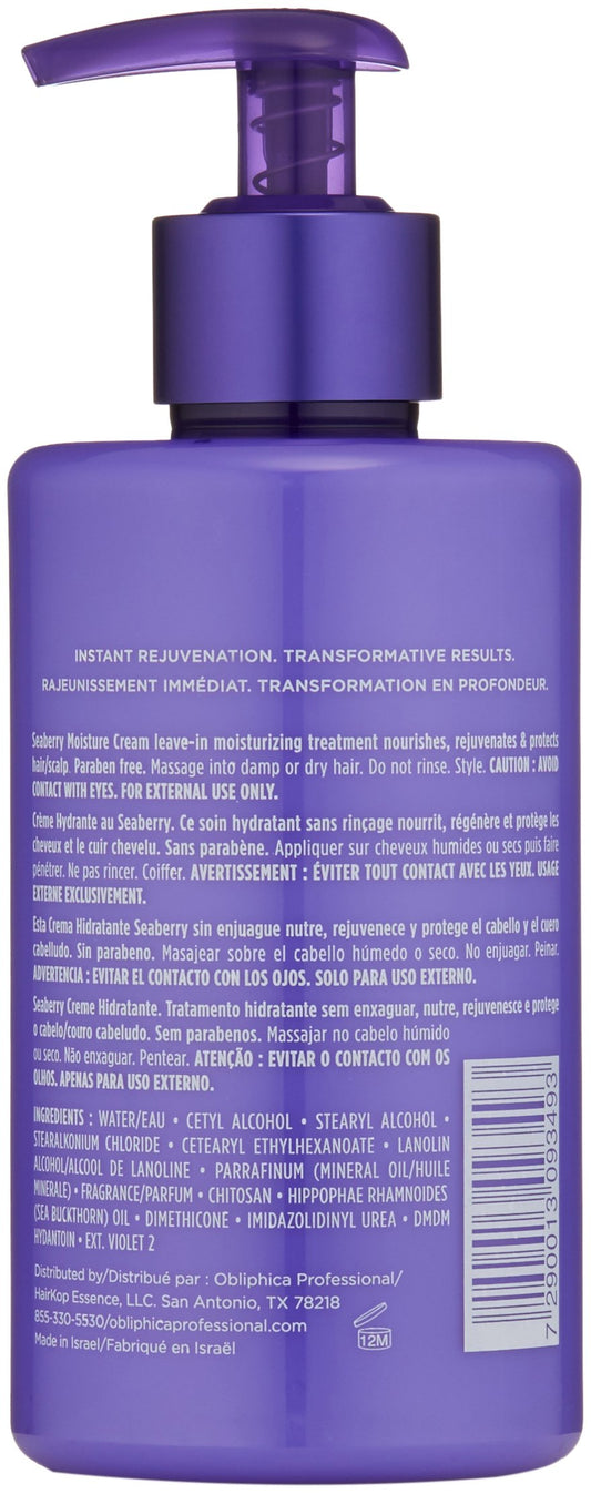 Obliphica Seaberry Leave-In being applied to hair promotes moisture and smoother styling.