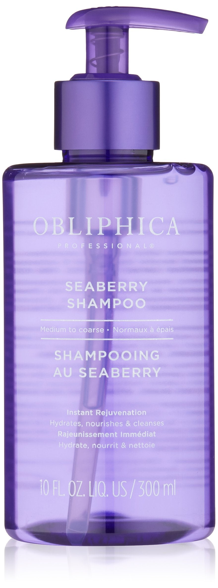 Obliphica Seaberry Shampoo bottle for frizz control and nourishment.