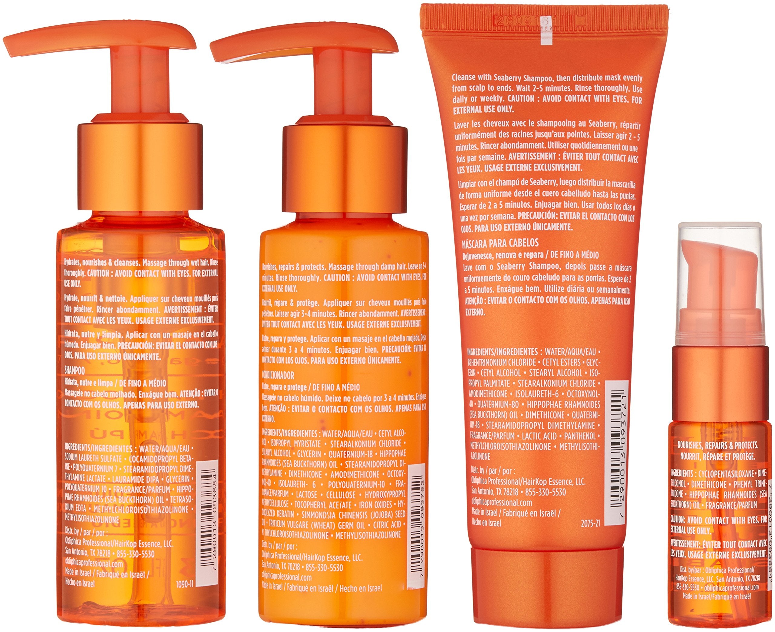 Obliphica Seaberry Travel Kit contents reveal nourishing formulas for medium to coarse hair.