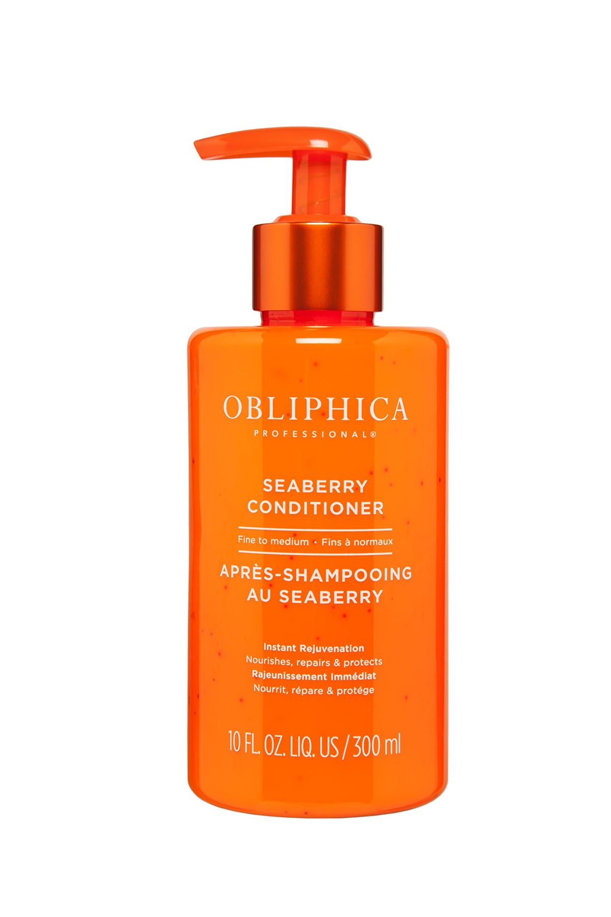 Obliphica Seaberry Conditioner bottle showcases premium packaging for nourishing fine hair.