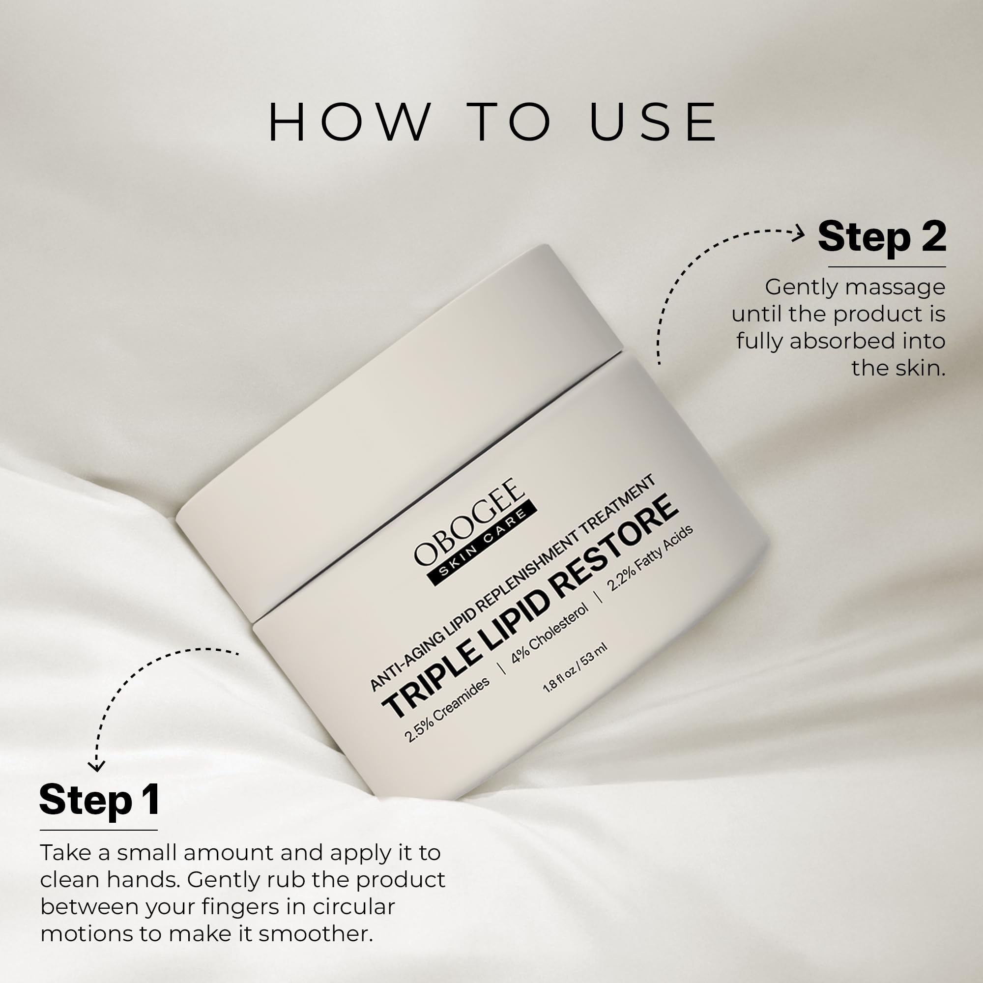 OBOGEE Triple Lipid Restore on the face for even, radiant look.