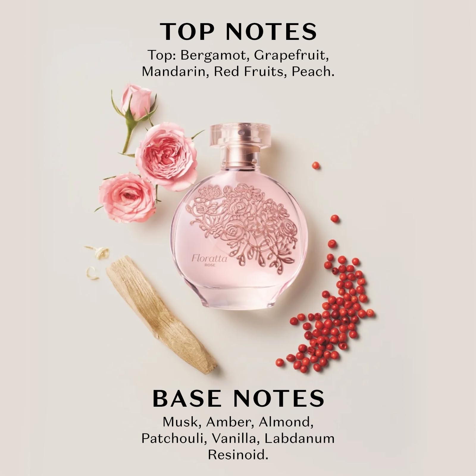 O Boticário Floratta Rose cap detail highlights premium craftsmanship.