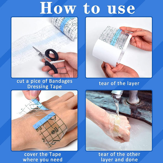 OBTANIM waterproof clear adhesive film protecting tattoo during moisture exposure.