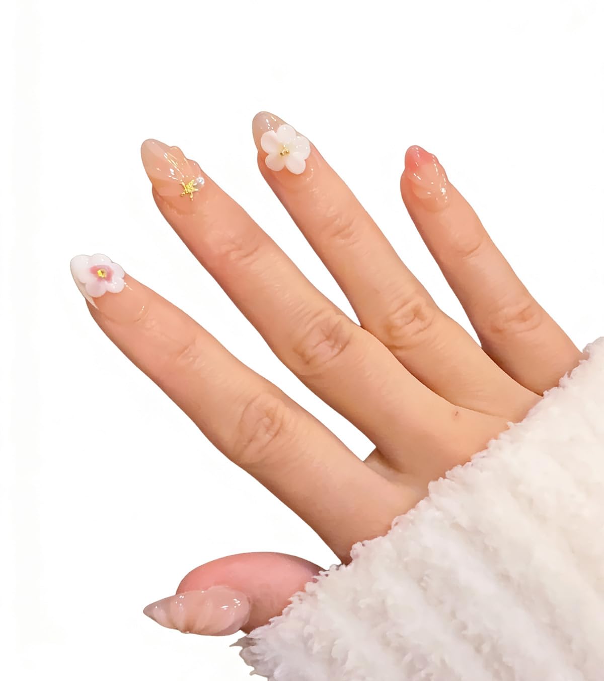 Ocean A04 nails with 3D floral details for seaside charm