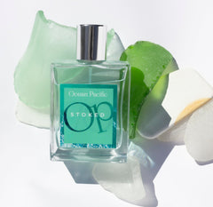 Ocean Pacific Stoked label artwork emphasizing bold masculinity and adventurous vibe