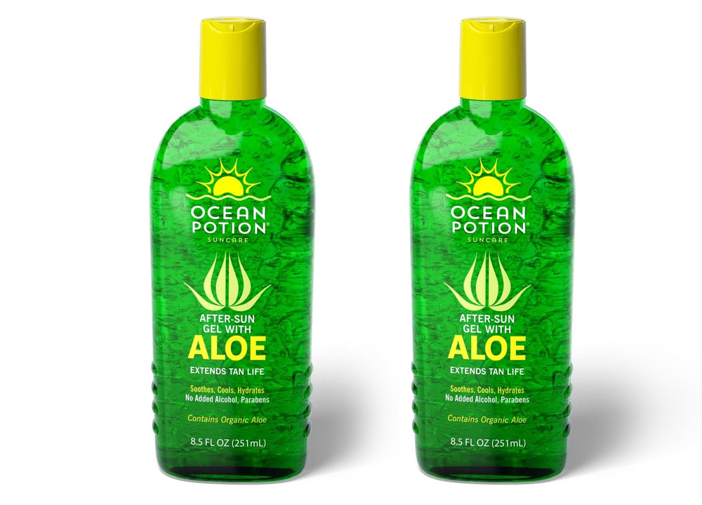 Ocean Potion Aloe Gel bottle front view for cooling, soothing skin after sun exposure.