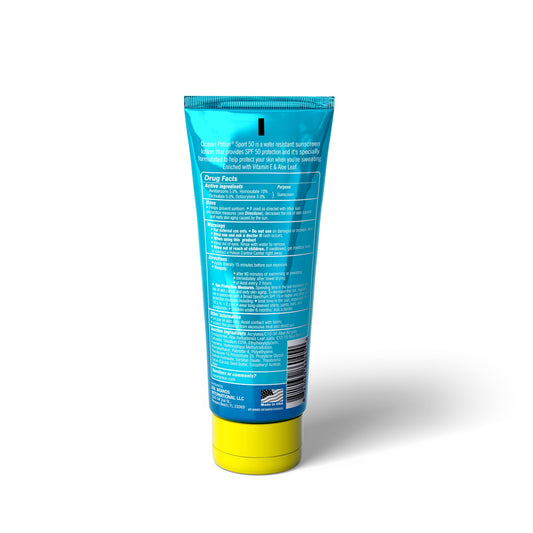 Ocean Potion Sport Sunscreen Lotion SPF50 bottle close-up with aloe notes