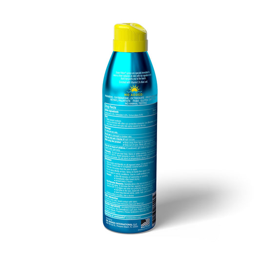 Ocean Potion SPF50 spray in action showing a quick-dry mist