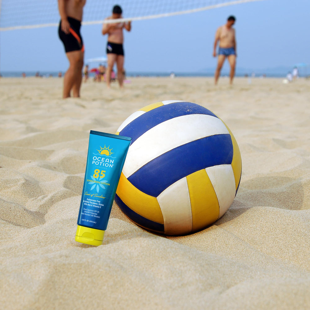 Ocean Potion Sunscreen Lotion SPF85 close-up texture for non-greasy feel.