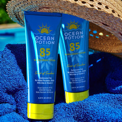 Sunscreen on skin before swimming for protection during water activities.