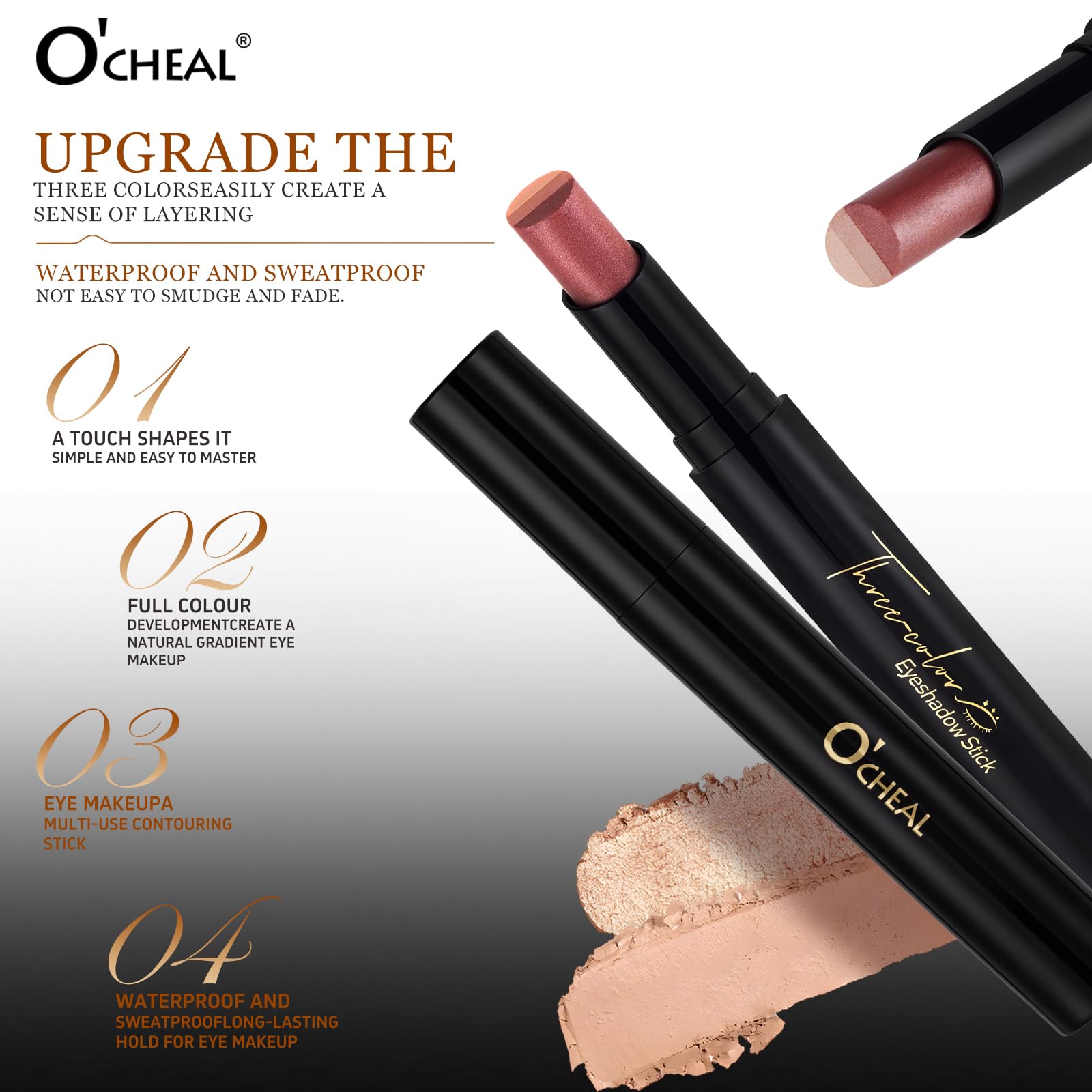 O'CHEAL gradient eyeshadow stick Fine Glitter Orange creates lively daytime looks.