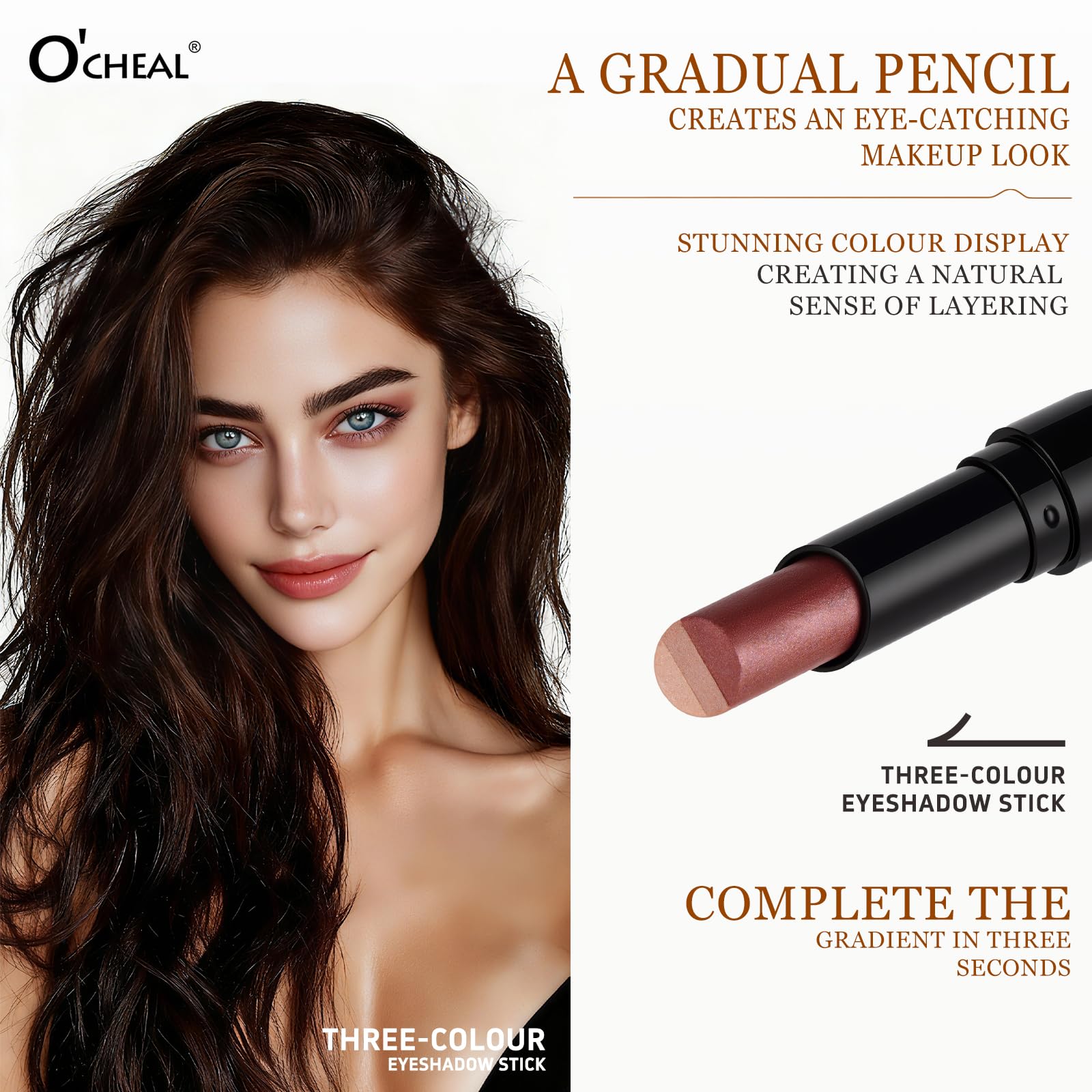 O'CHEAL gradient eyeshadow stick Pearls Shine on Earth adds layered depth.