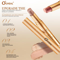 O'CHEAL gradient eyeshadow stick Fine Glitter Orange delivers vibrant date-night color.