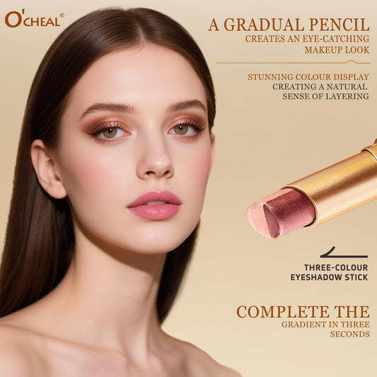 O'CHEAL gradient eyeshadow stick Pearls Shine Earth adds pearlescent depth.