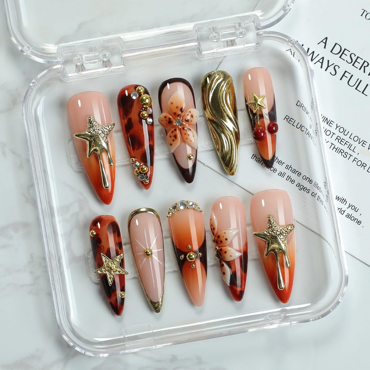 OCOUYVD nails with 3D flower and cherry accents for elegant everyday wear
