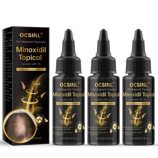 OCSINL minoxidil bottle with precision dropper for targeted scalp application.