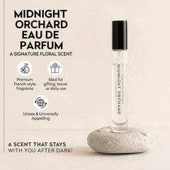 Octavia Morgan Midnight Orchard front label showcases travel-size elegance for on-the-go scent.