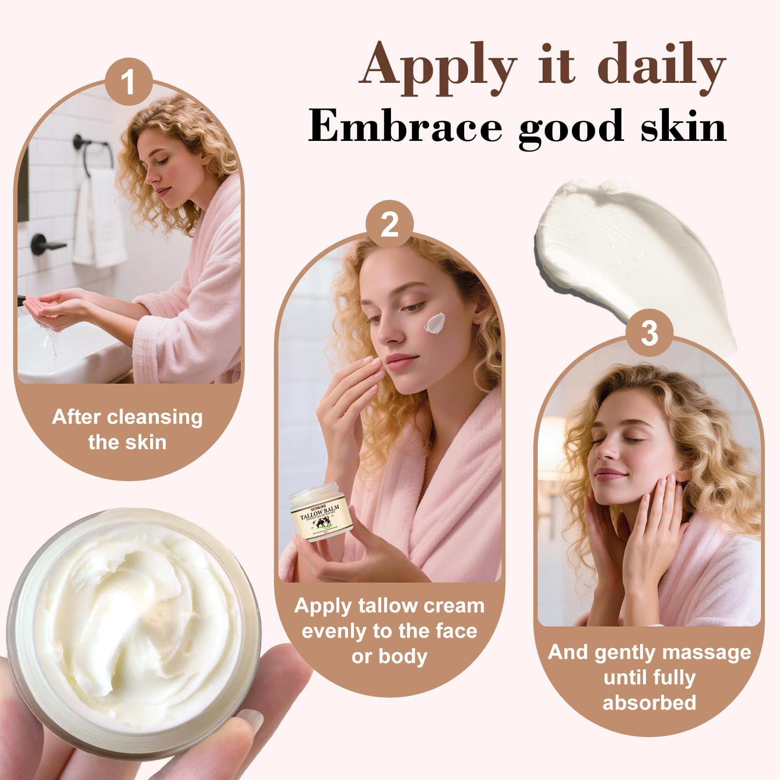 OCVWJKD Balm on the face demonstrating versatile use for dry skin areas.