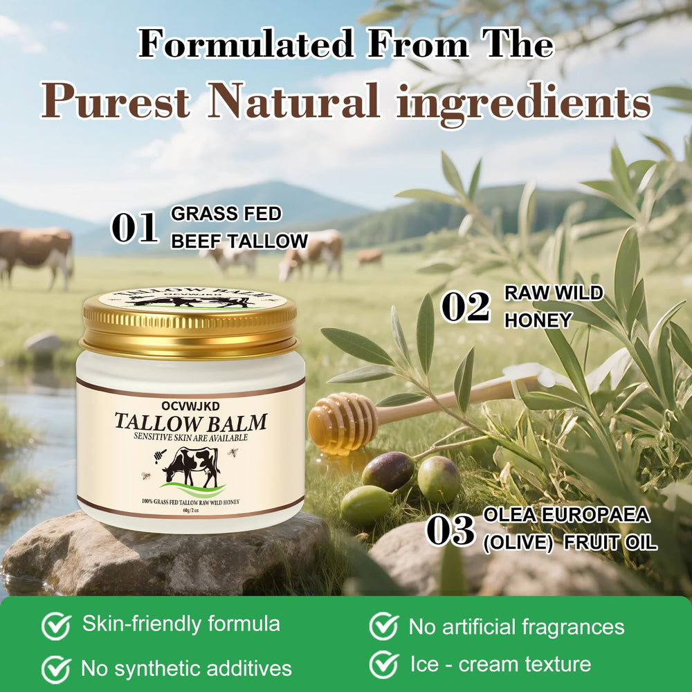 OCVWJKD Balm label close-up showing clean ingredients for sensitive skin.