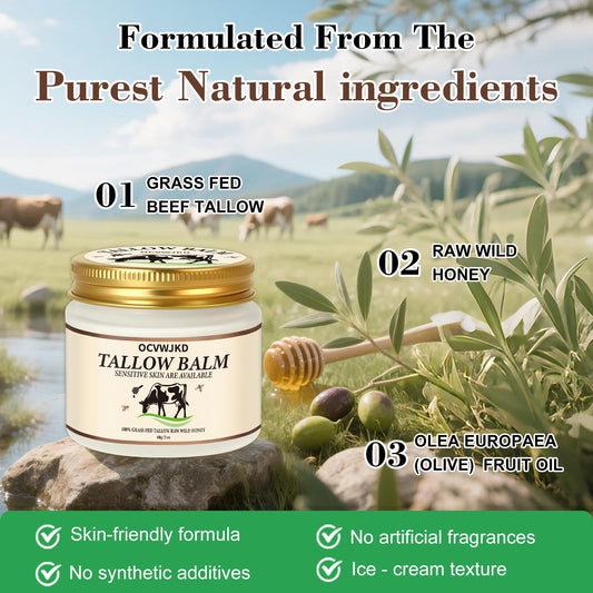 OCVWJKD Balm label close-up showing clean ingredients for sensitive skin.