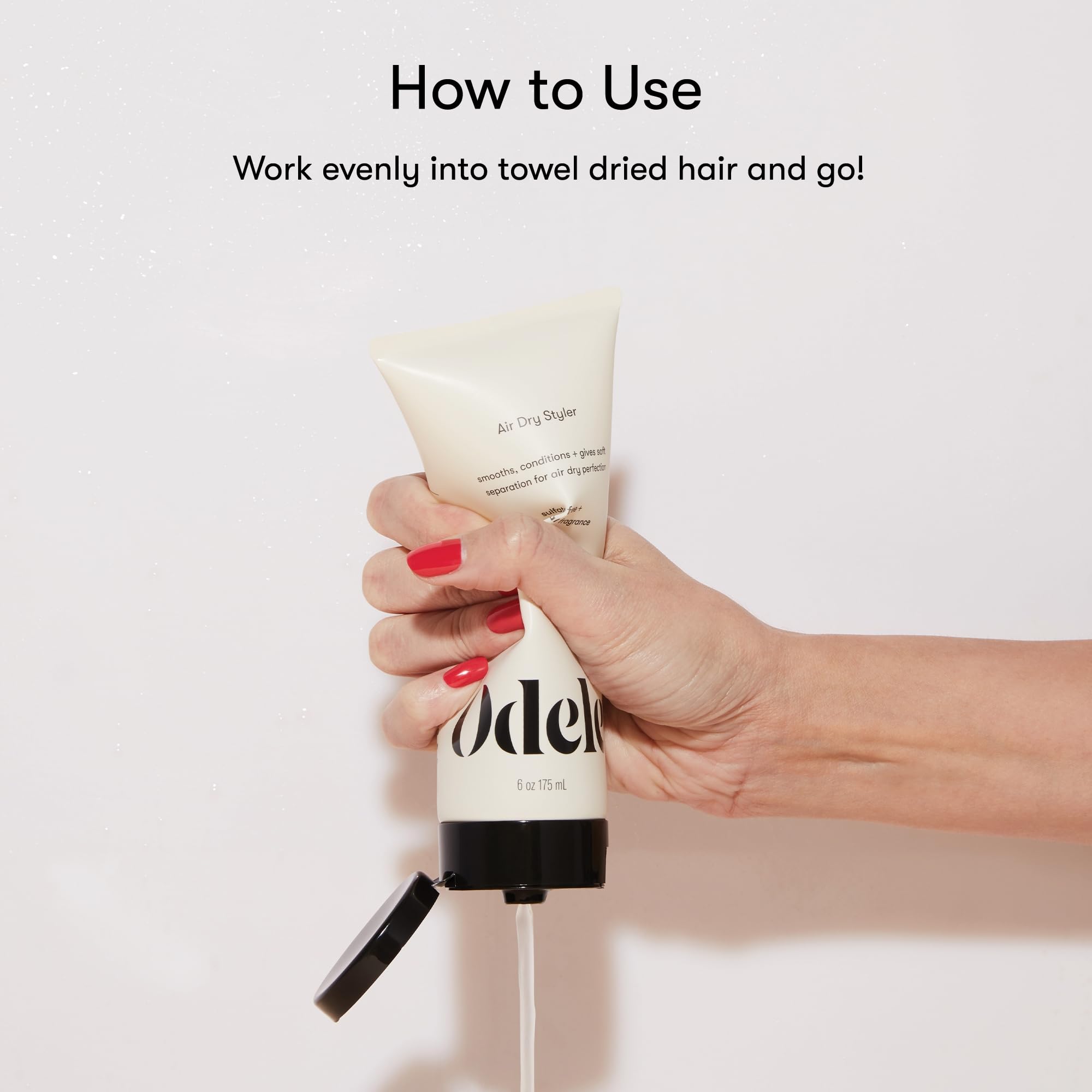 Odele Air Dry Styler close-up highlighting frizz control benefits.