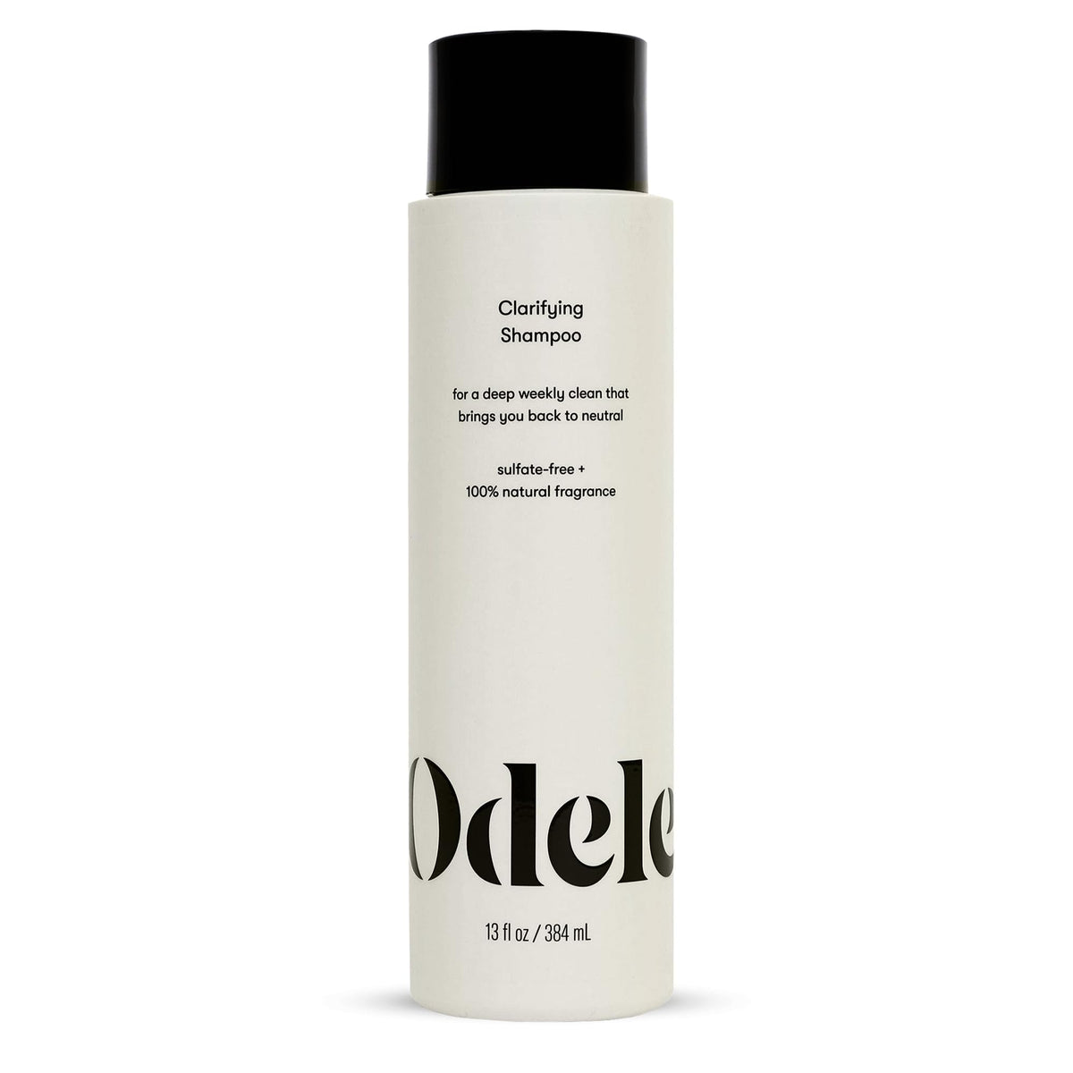 Odele Clarifying Shampoo bottle demonstrates deep-clean action for all hair types.
