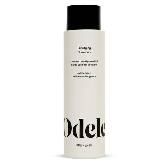 Odele Clarifying Shampoo bottle demonstrates deep-clean action for all hair types.