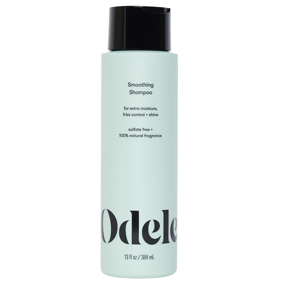 Odele smoothing shampoo bottle close-up shows moisture-rich formula for frizz control
