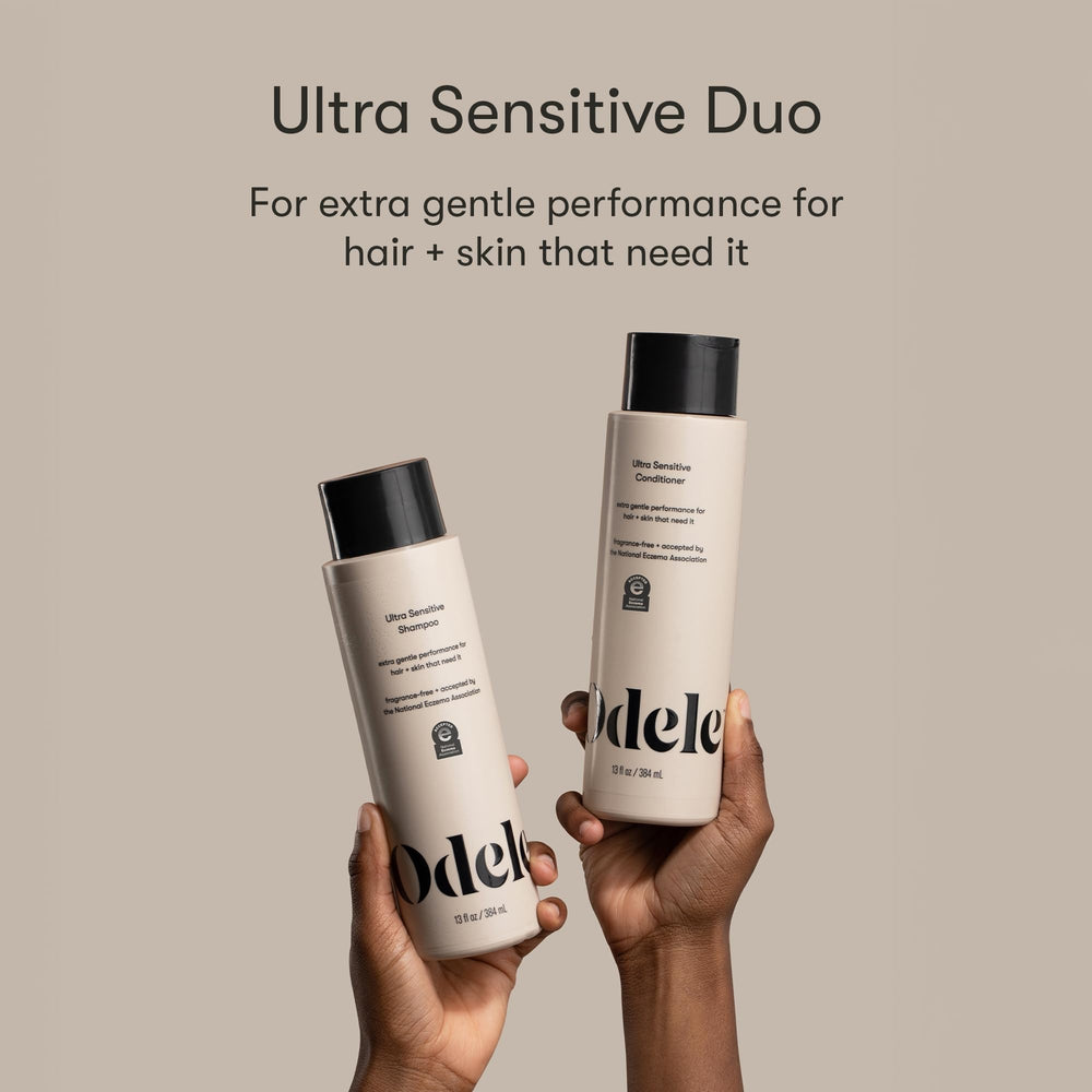 Odele Ultra-Sensitive Conditioner bottle front, helps moisture and manageability.