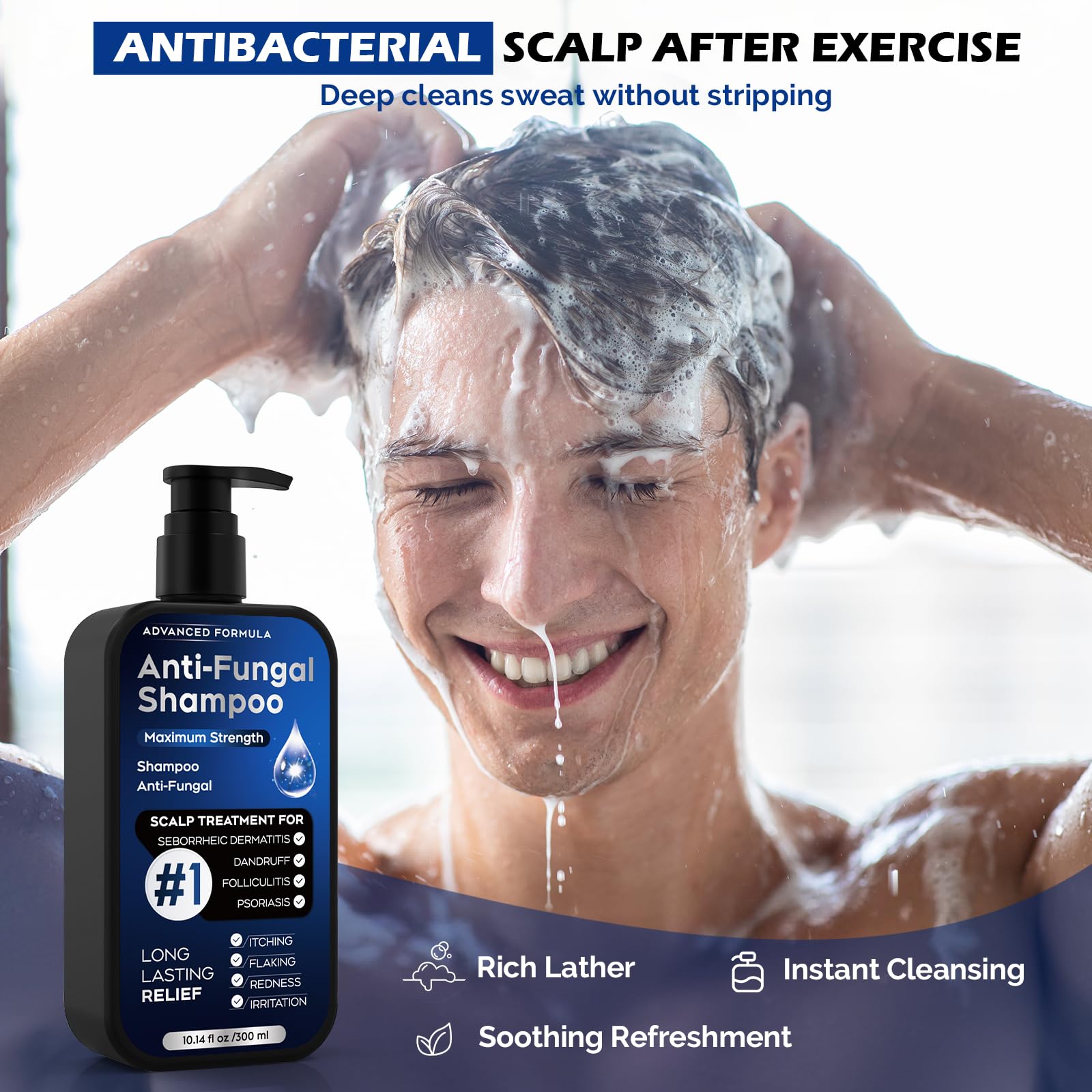 Oely shampoo applied to scalp for targeted care and itching relief