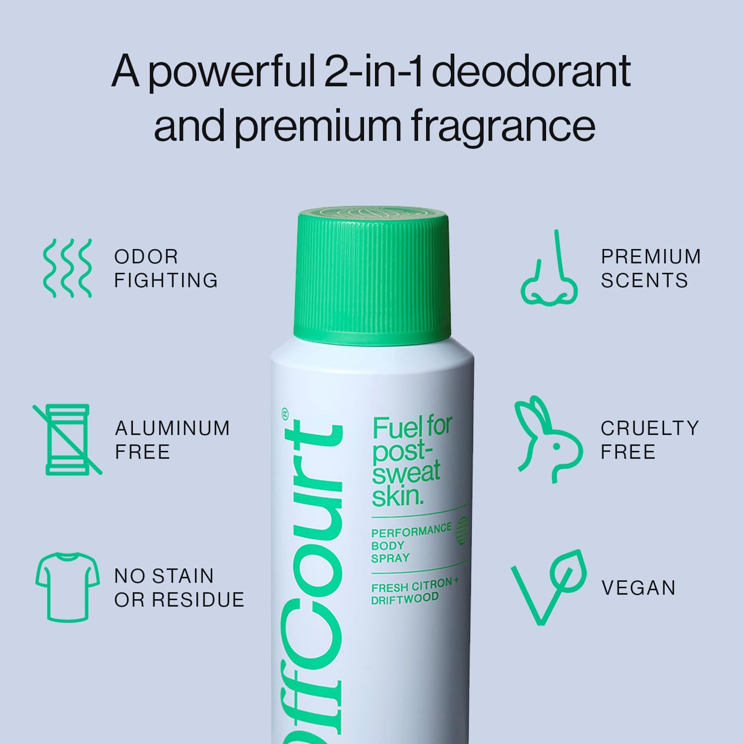 OffCourt packaging back reveals usage and care details.