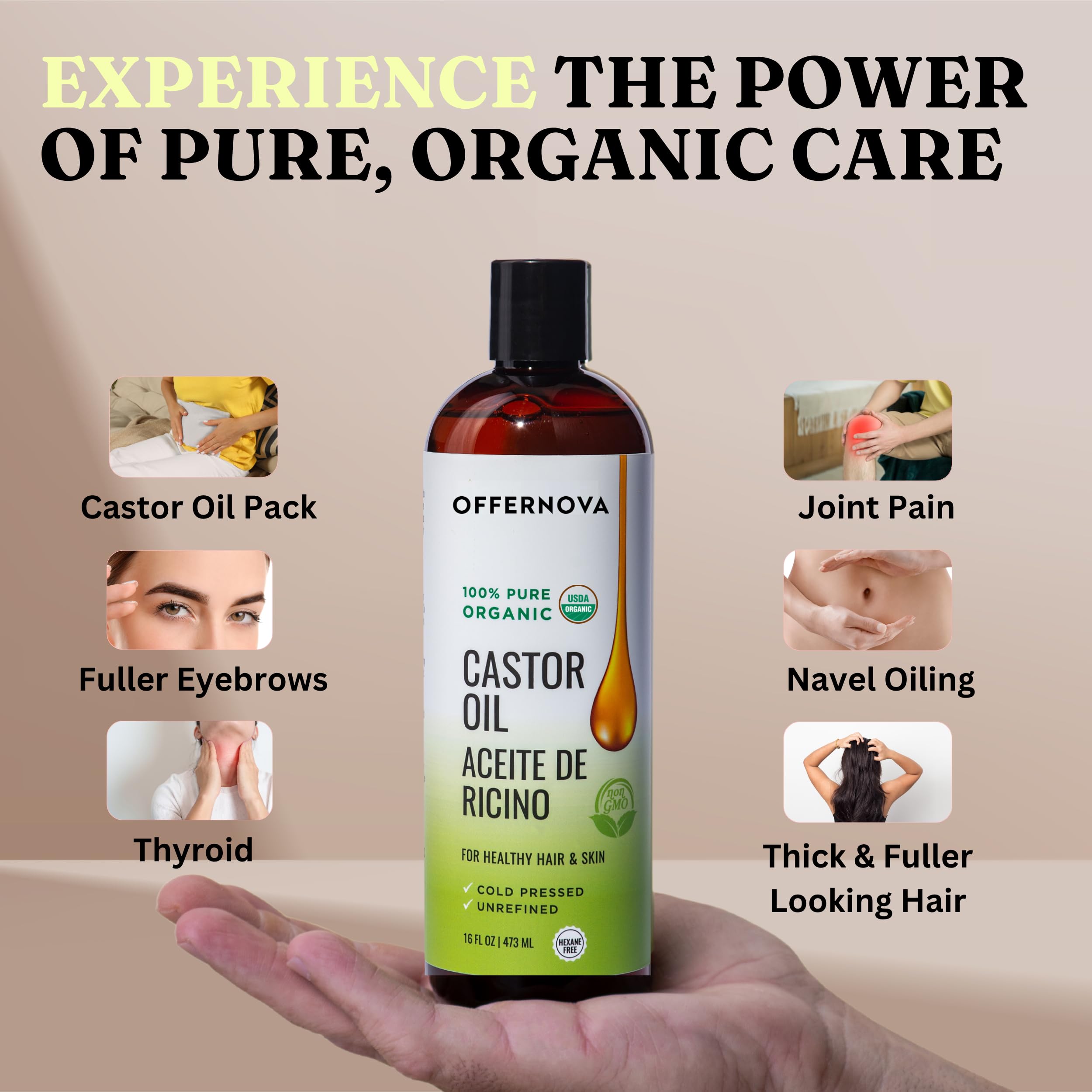 Offernova Castor Oil helps hair shine and strength