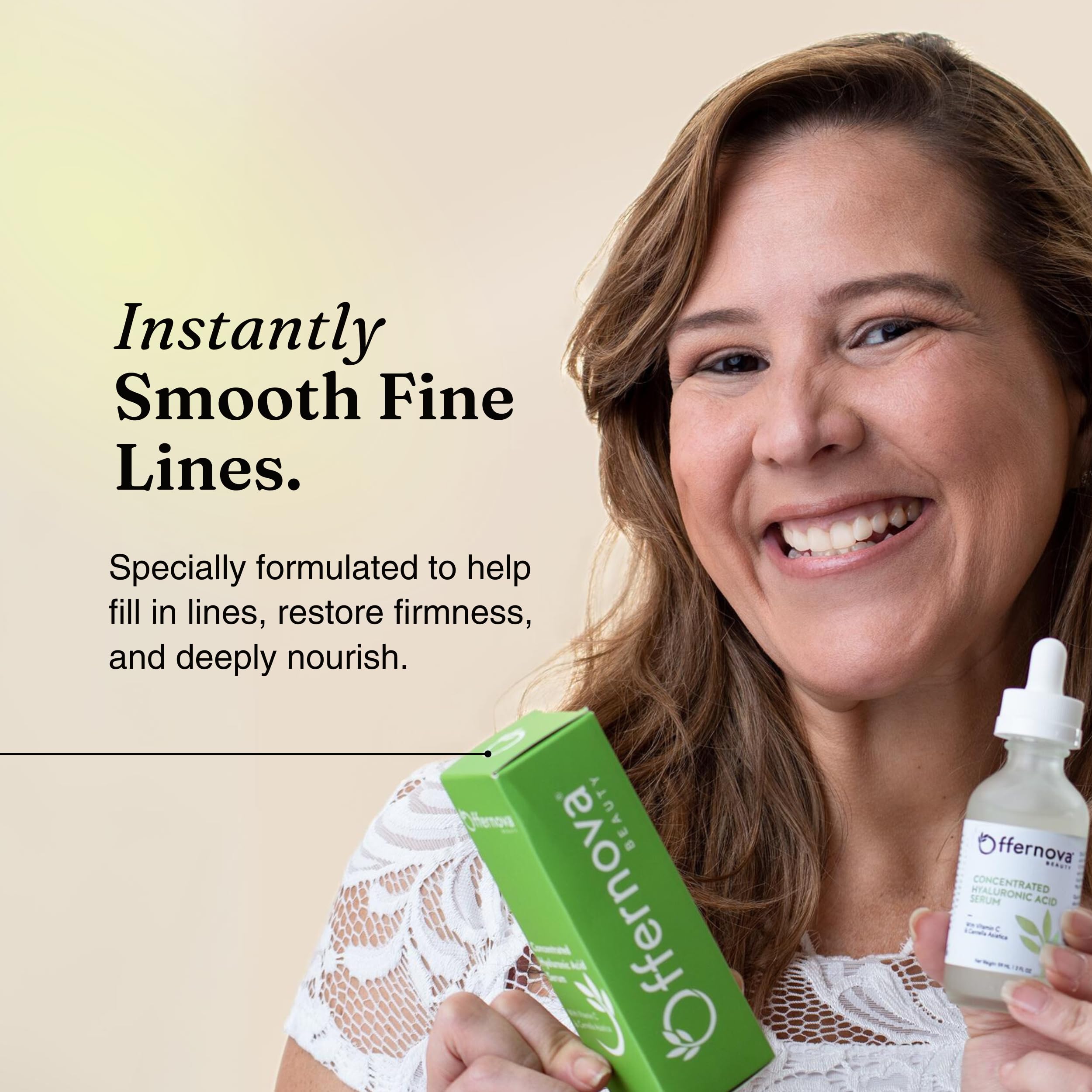 Offernova serum being dispensed for facial hydration during morning routine.