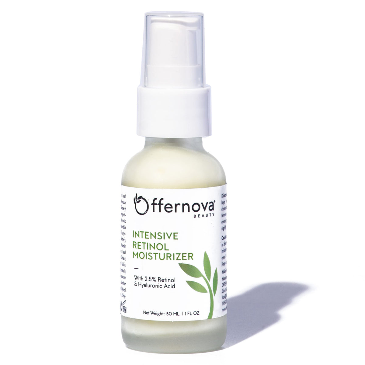 Offernova Intensive Retinol Moisturizer bottle closeup for rich overnight hydration.