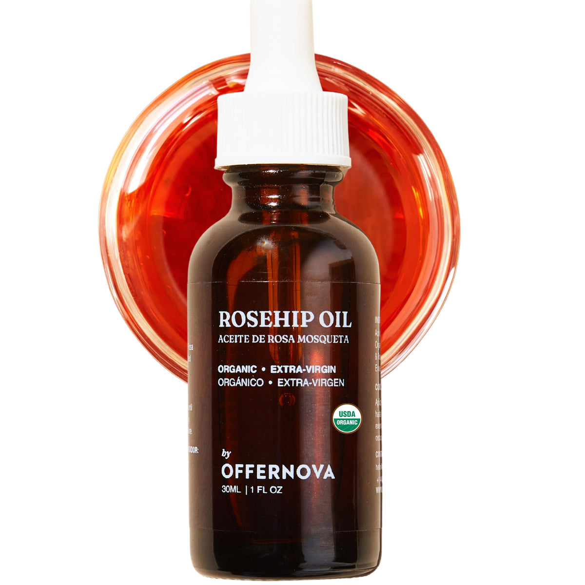 Offernova Rosehip Oil bottle pour for lightweight hydration.