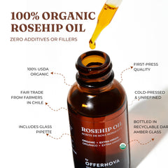 Offernova Rosehip Oil close-up of ingredients with carotenoids.