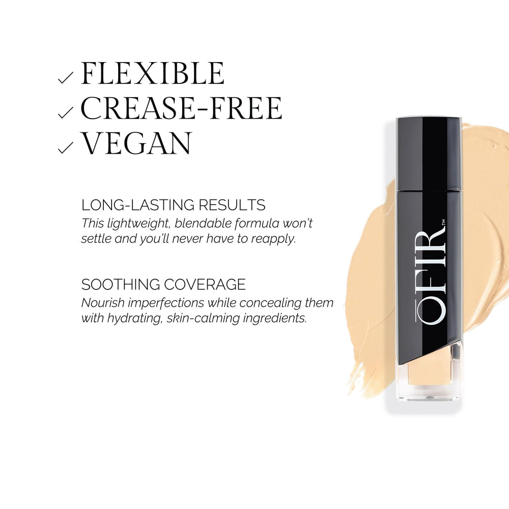 OFIR concealer closeup texture demonstrates a creamy blend for natural finish.