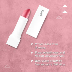 Ofra Pink Shimmer lips close-up shows vibrant shade with luminous shimmer.