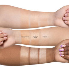 Ofra The Hills highlighter swirl shows liquid-to-baked formula for seamless radiance.