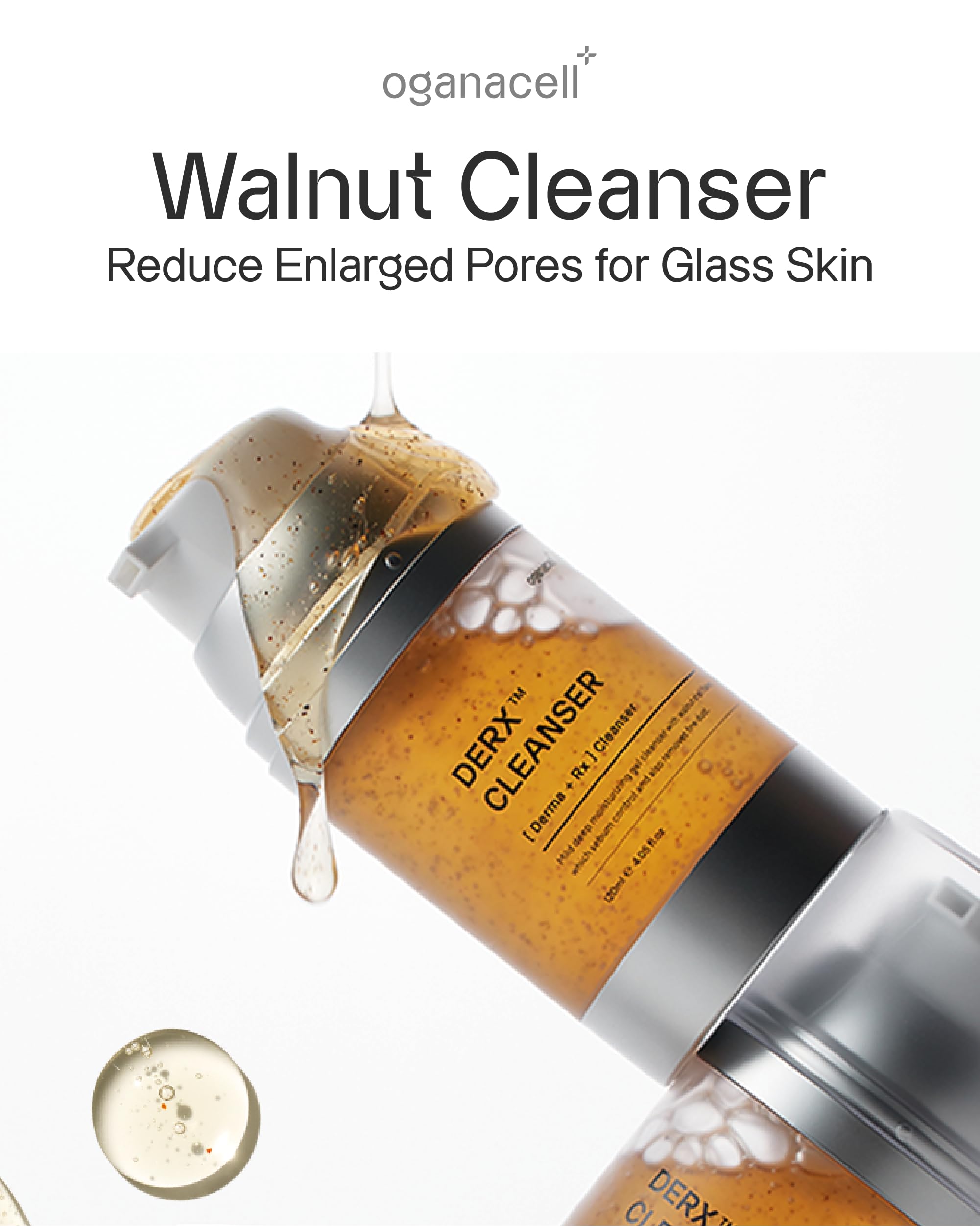 Close-up of OGANACELL DERX Cleanser texture highlighting gentle exfoliation