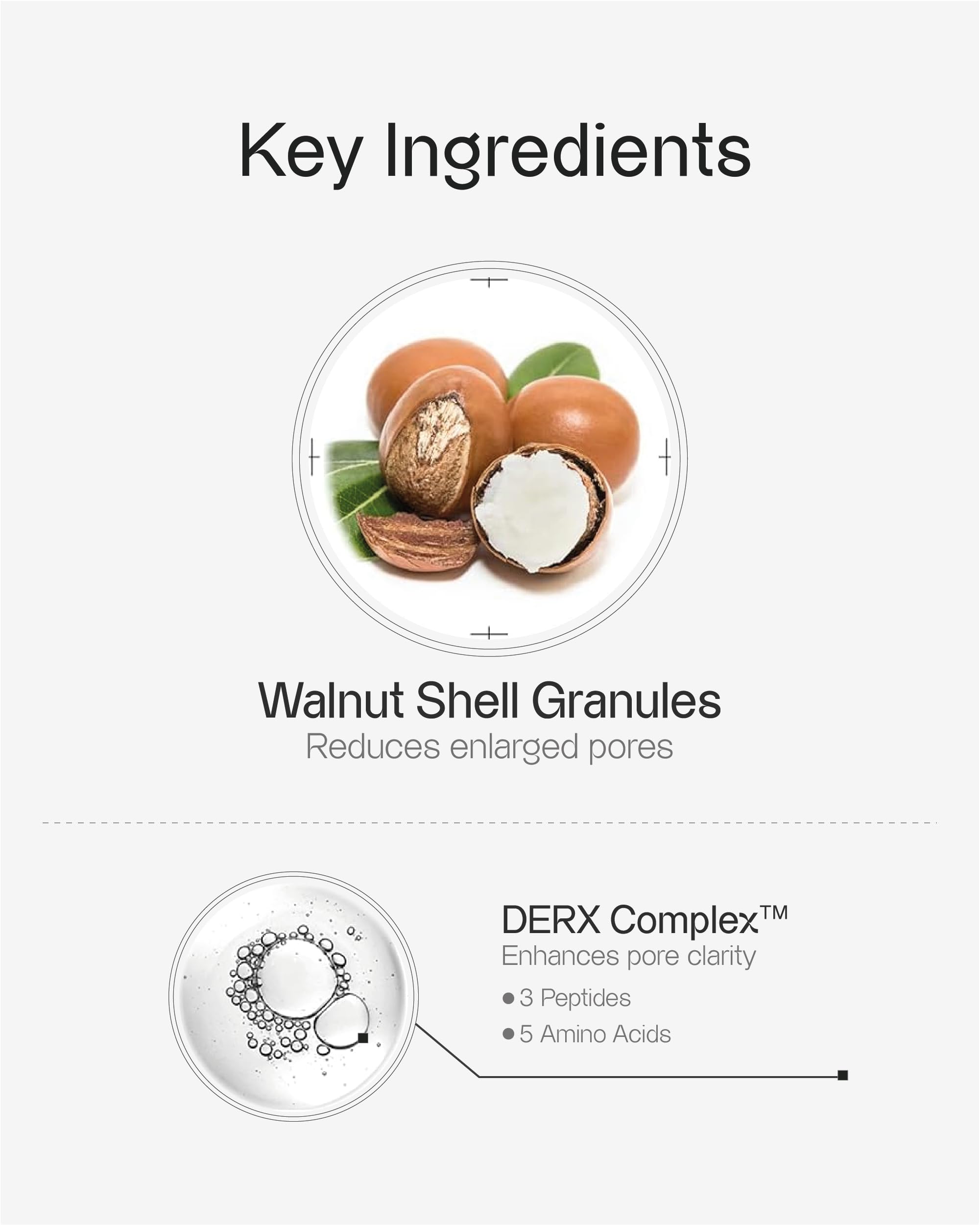 Walnut granules in OGANACELL DERX Cleanser for delicate scrubbing
