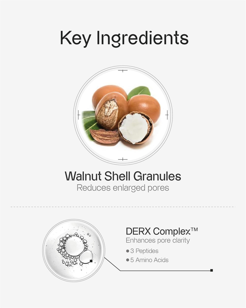 Walnut granules in OGANACELL DERX Cleanser for delicate scrubbing