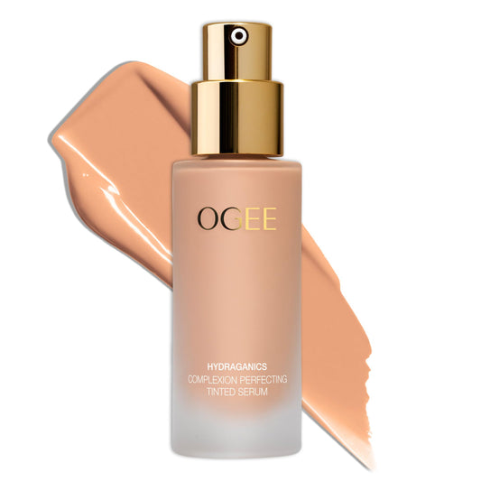 Ogee Complexion Perfecting Foundation bottle close-up for lightweight, natural finish.