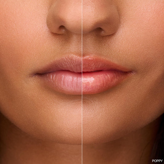 Ogee Poppy Lip Gloss provides peachy-pink shimmer with lasting moisture.